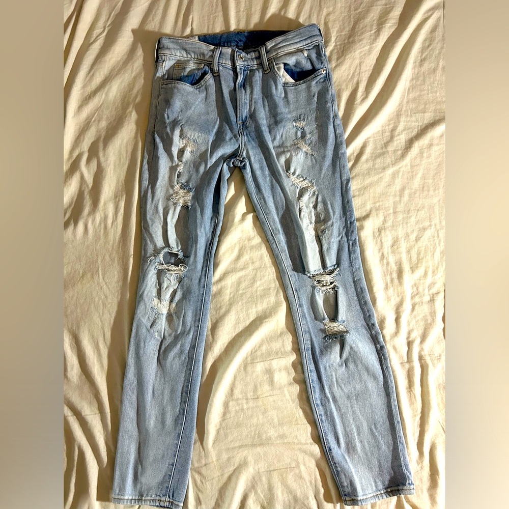 Men’s H&M Skinny Coupe Moulante Denim Jeans 31&32 Light Blue distressed